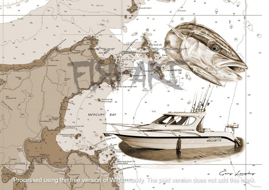 Custom Fish & Chart with Boat
