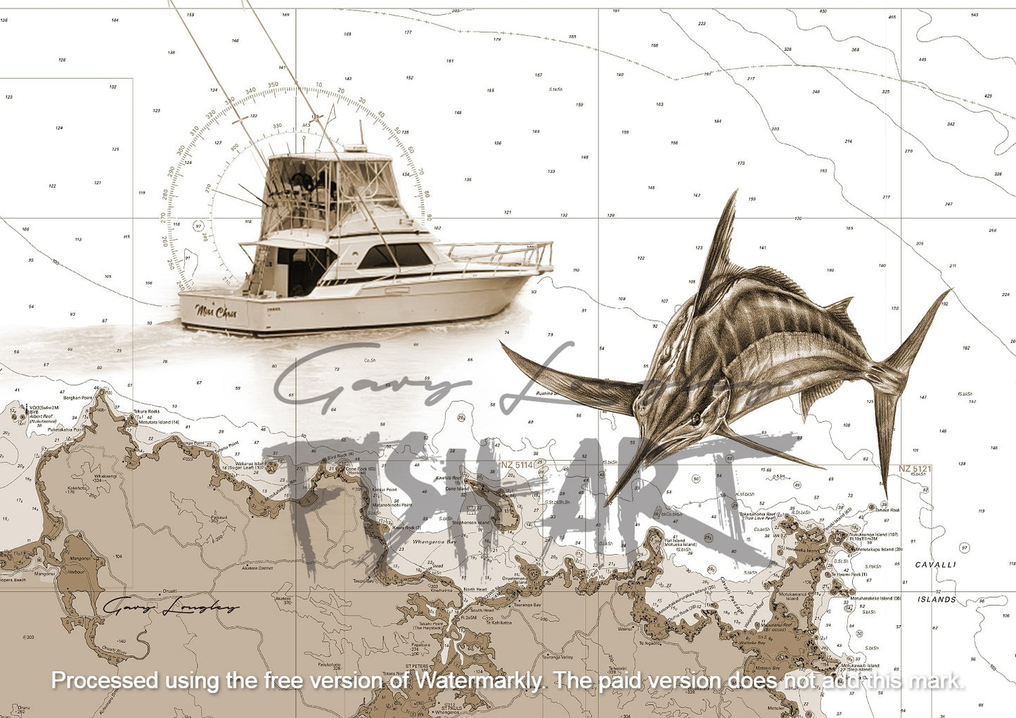 Custom Fish & Chart with Boat