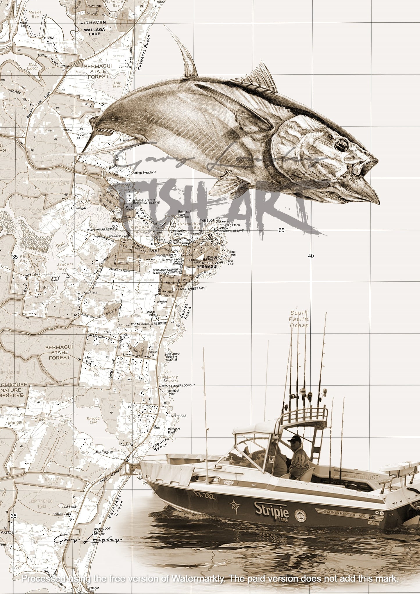 Custom Fish & Chart with Boat