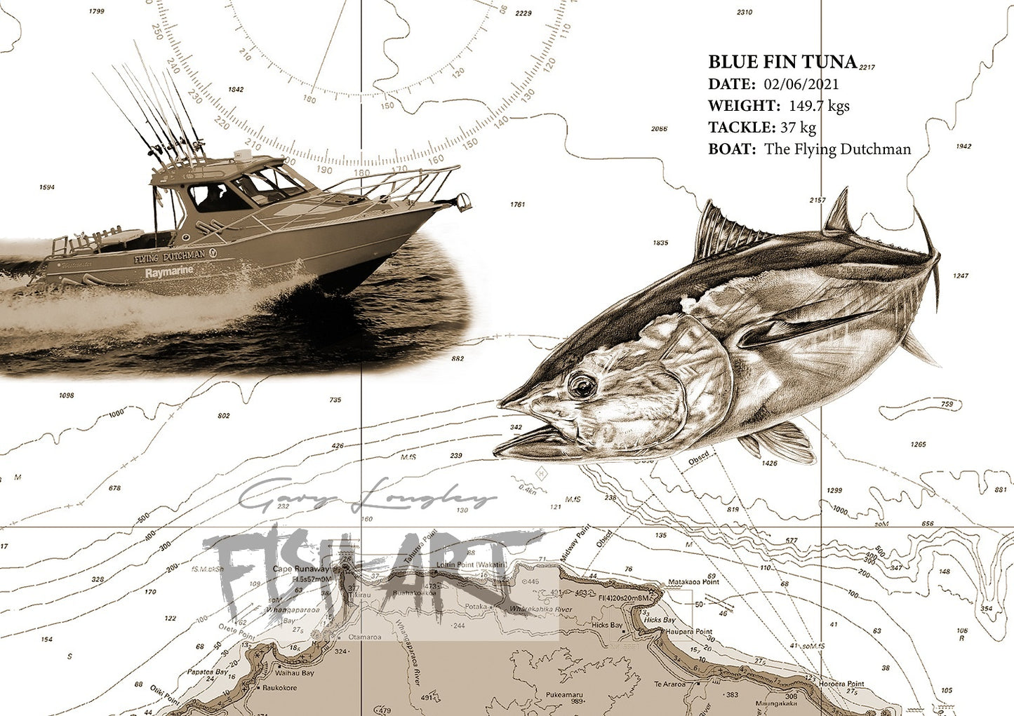 Custom Fish & Chart with Boat