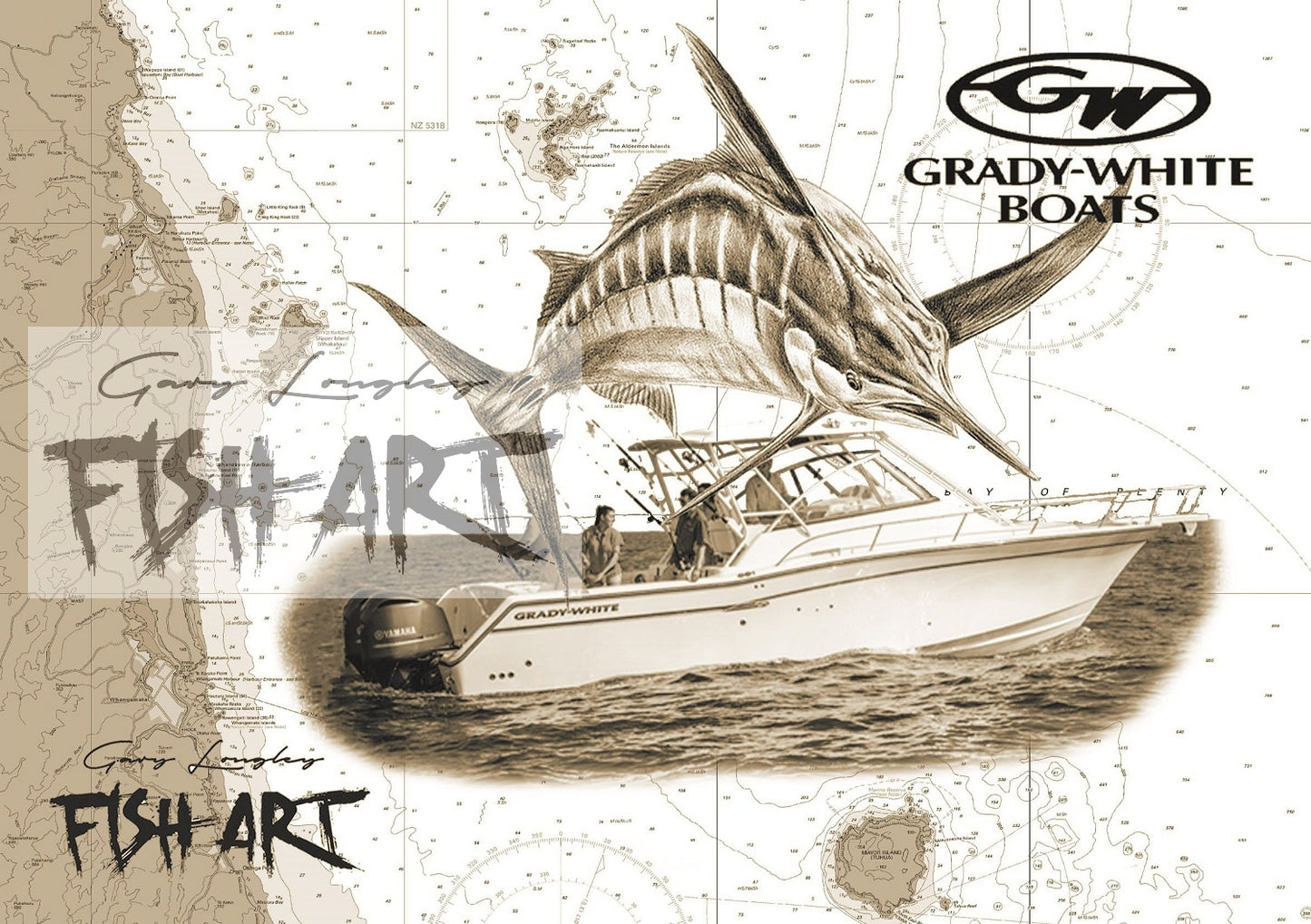 Custom Fish & Chart with Boat